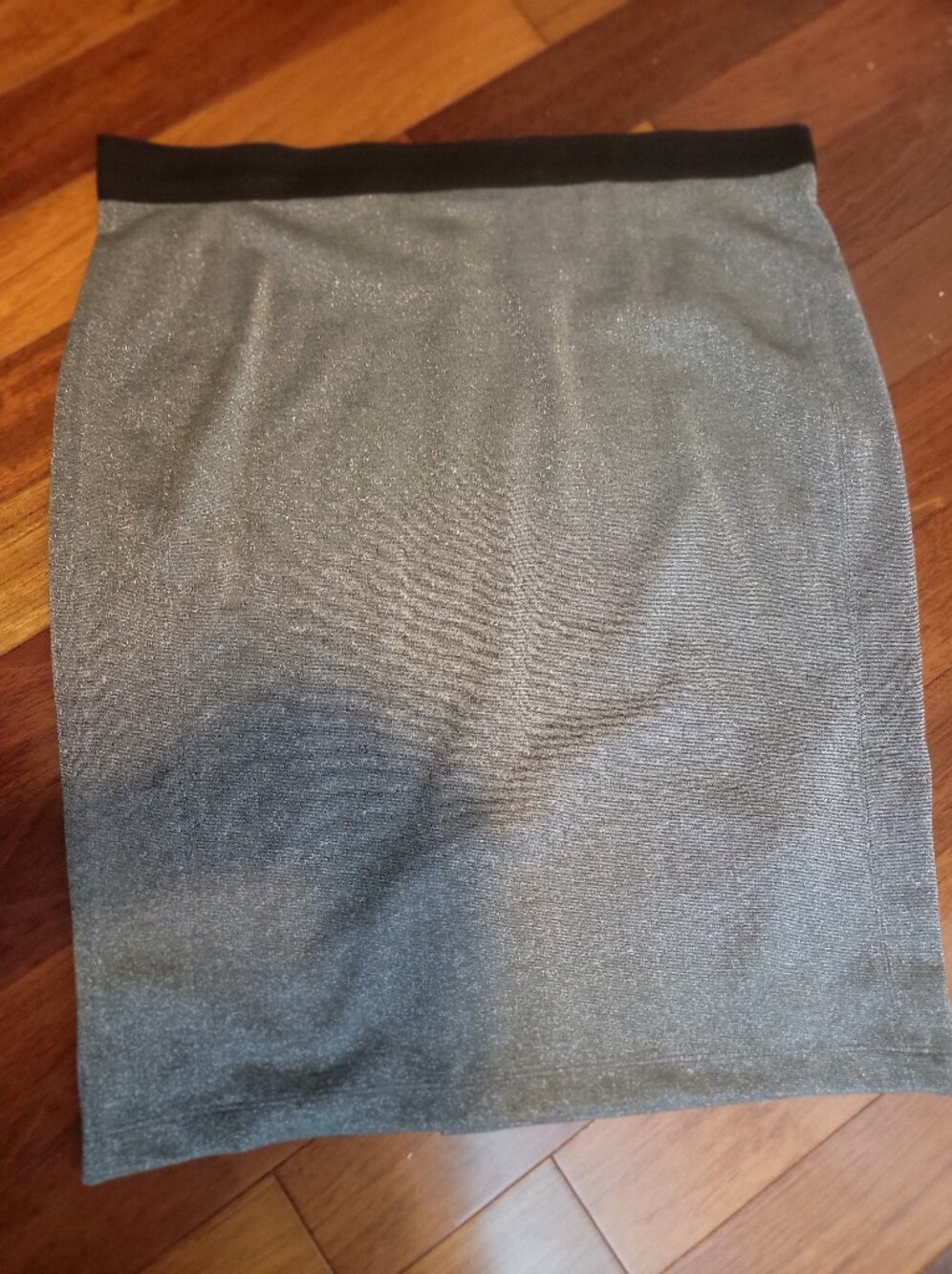 Joe Fresh Metallic Silver Pencil Skirt with Black Waistband